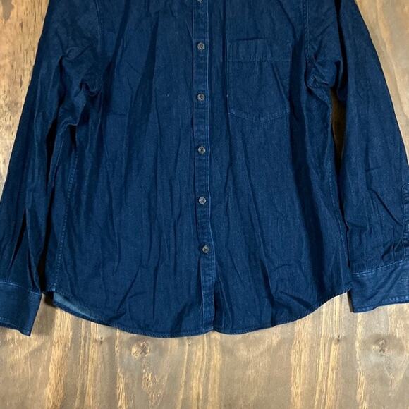 Uniqlo Mens Shirt Dark Blue Soft Denim Button Down Long Sleeve Medium - Picture 3 of 11